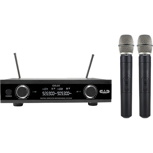 CAD AUDIO GXLD2HHAH Dgtl Wless Dual HH Mic System W/D38 Caps AH Frequency Band - CAD GXLD2HHAH Dual-Channel Digital Wireless Handheld Microphone System (AH: 903 to 915 MHz)