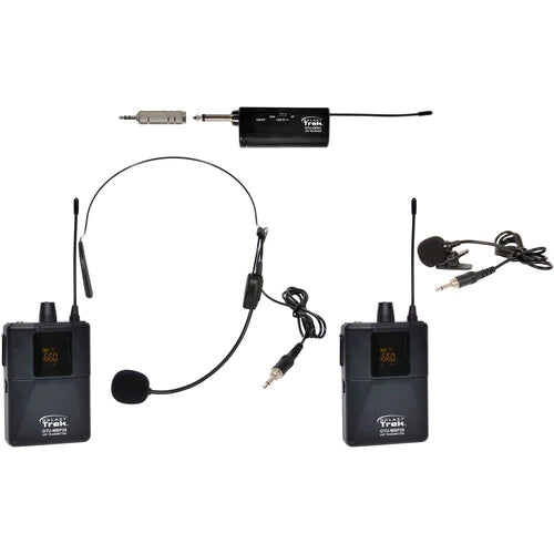Galaxy Audio GTU-VSP5AB channel A lav; channel B headset - Galaxy Audio Trek GTU Mini UHF Dual Wireless Microphone System with 1 Headset Mic and 1 Lavalier Mic (A & B: 524.5 to 594.5 MHz)
