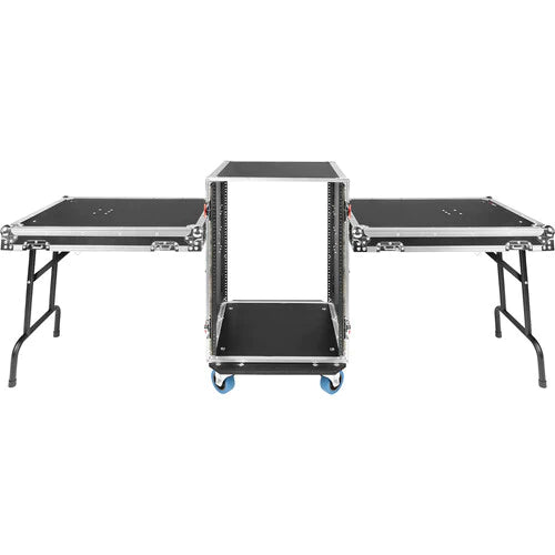 GATOR CASES GTour16U-TBL 16 Space 19" Flight Rack w/ fold out side tables ad casters