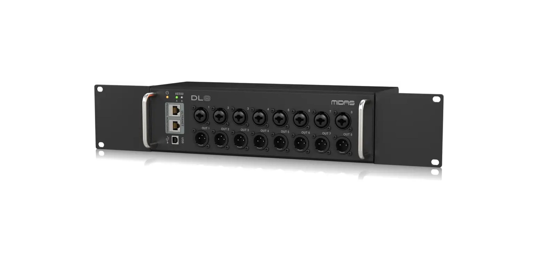MIDAS DL8 (CONTACT US TO CONFIRM PRICE ANDS AVAILABILITY) PoE-Powered 8 Input, 8 Output Stage Box with Midas PRO Microphone Preamplifiers and 2 Powered ULTRANET Monitoring Outputs