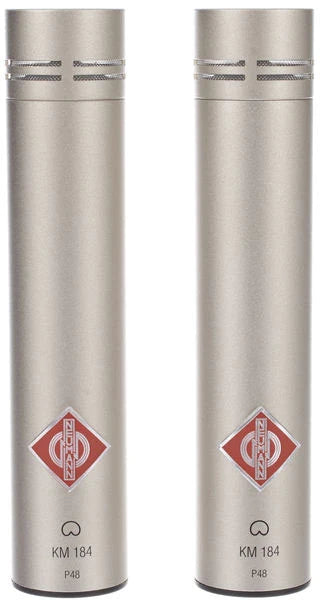 Neumann KM184 STEREOSET Stereo set includes two each: KM 184, SG 21 BK, WNS 100 in one woodbox - Neumann KM184 STEREO SET Matched Microphone Pair (Nickel)
