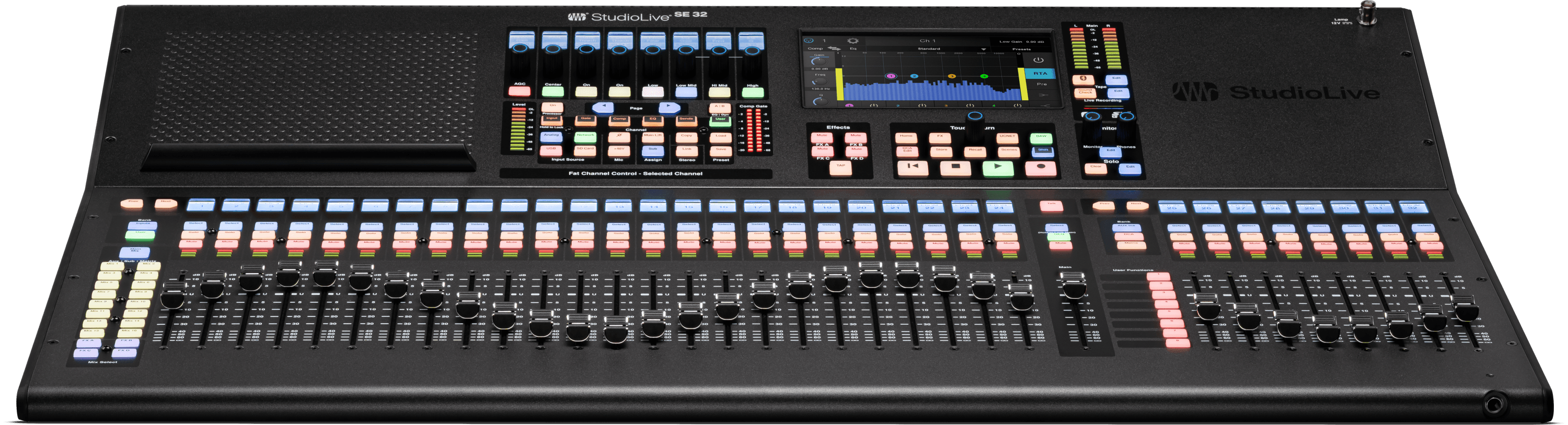 PRESONUS STUDIOLIVE III SE 32 - 40-channel, 26-bus digital mixer with 33 motorized faders, a 64x64 USB Audio Interface, and Milan-certified AVB Audio Networking.