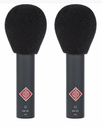 Neumann KM185 STEREOSET Stereo set includes two each: KM 185, SG 21 BK, WNS 100 in one woodbox - Neumann KM185 STEREOSET Small-Diaphragm Hypercardioid Stereo Set Microphones-Matte Black