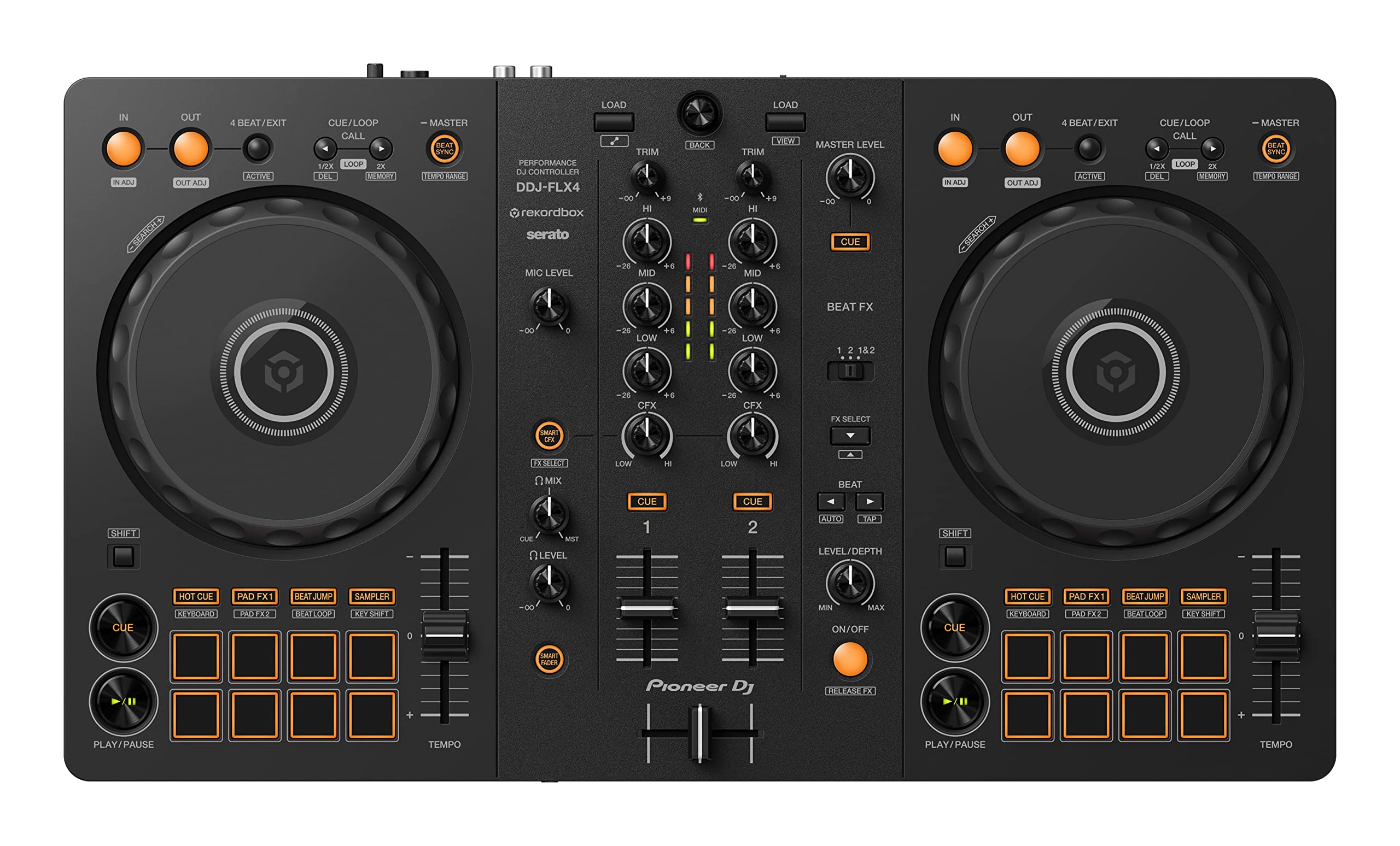PIONEER DDJ-FLX4 - Portable 2-Channel rekordbox DJ and Serato Controller.