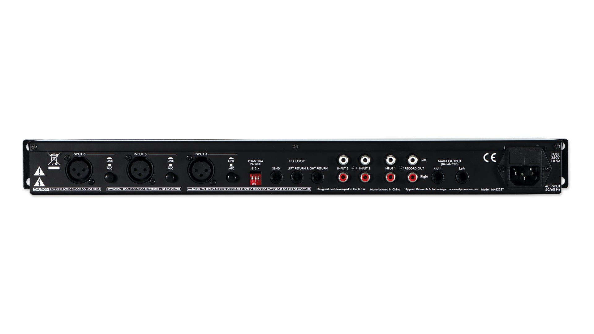 ART ProAudio MX622BT ART 6 IN 2 OUT BLUETOOTH MIXER - ART MX622BT SIX CHANNEL STEREO MIXER WITH BLUETOOTH AND EFFECTS LOOP -
