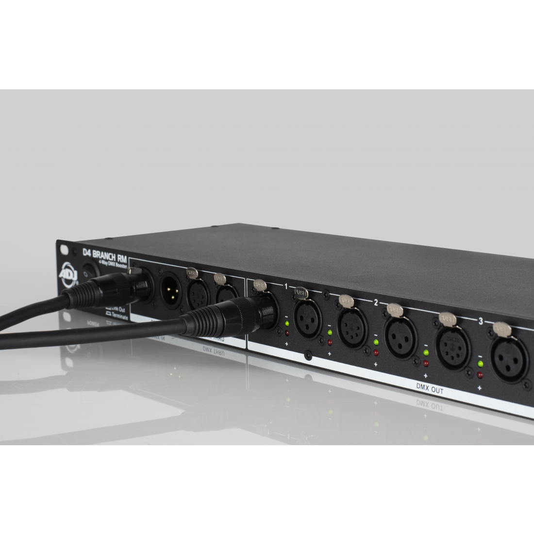 D4-BRANCH-RM - 4-way DMX distributor/booster with 3-pin and 5-pin XLR input and output