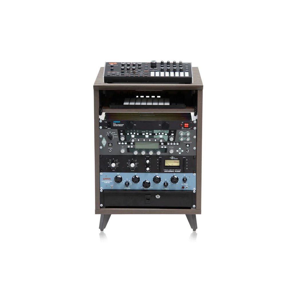 GATOR GFW-ELITEDESKRK-BRN Elite Furniture Series 10U Studio Rack Table in Dark Walnut Finish