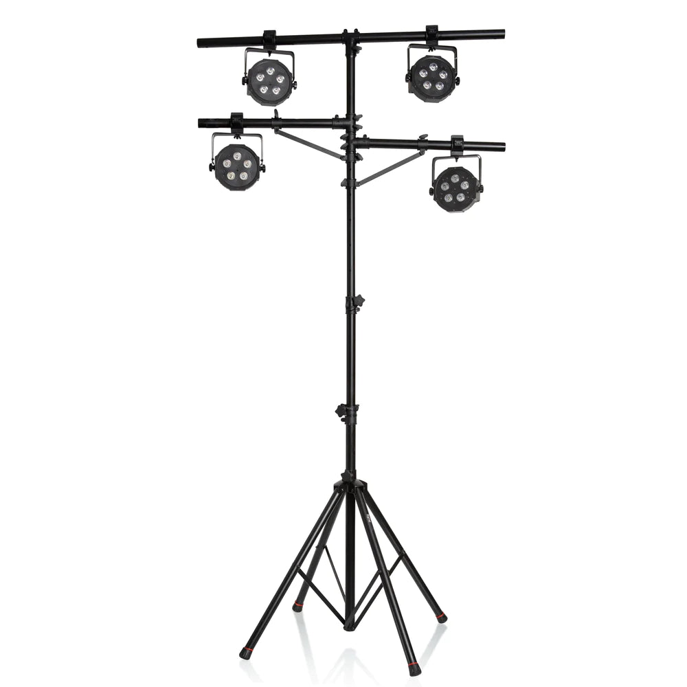 GATOR GFW-LIGHT-LS2000 Tree Style Lighting Stand with Quad Leg Base • Features (1) Top Bar & (2) Side Bars • Max Weight Capacity of 110 lbs./49.9 kg • Height Adjustable from 80” - 130” • Sturdy Lightweight Aluminum Construction