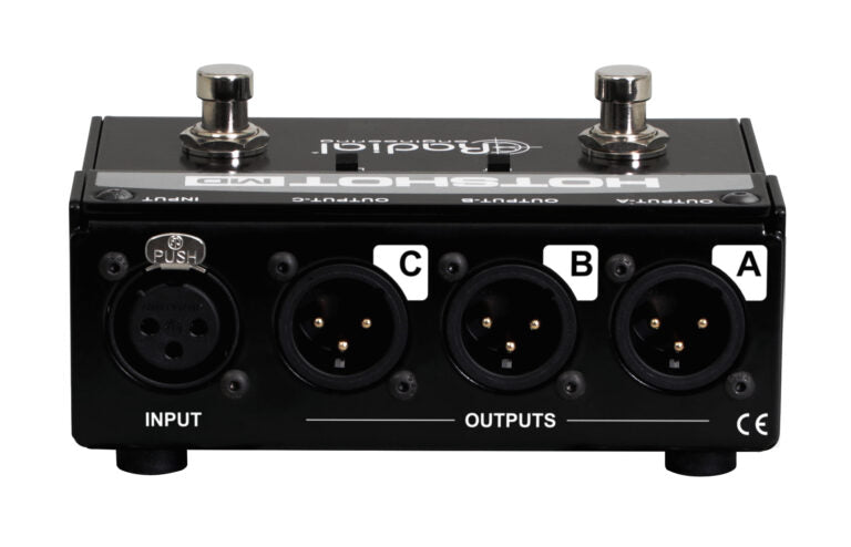 RADIAL HOTSHOT MD - Dual Momentary footswitches toggle dynamic mic from PA to Multiple Destinations