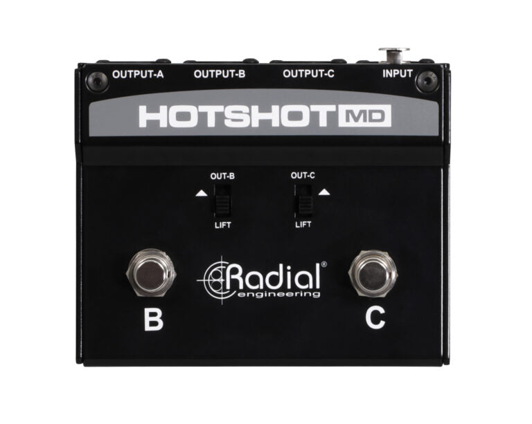 RADIAL HOTSHOT MD - Dual Momentary footswitches toggle dynamic mic from PA to Multiple Destinations