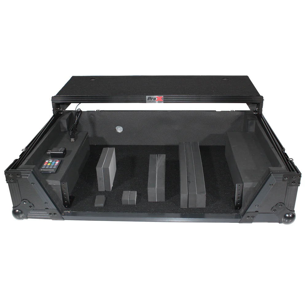 PRO-X- XS-REV71K2U WLTBL LED - Flight Case for Pioneer DDJ-REV7 & DDJ-1000/SRT with 2U Rackspace/Laptop Shelf/Wheels - Black Finish