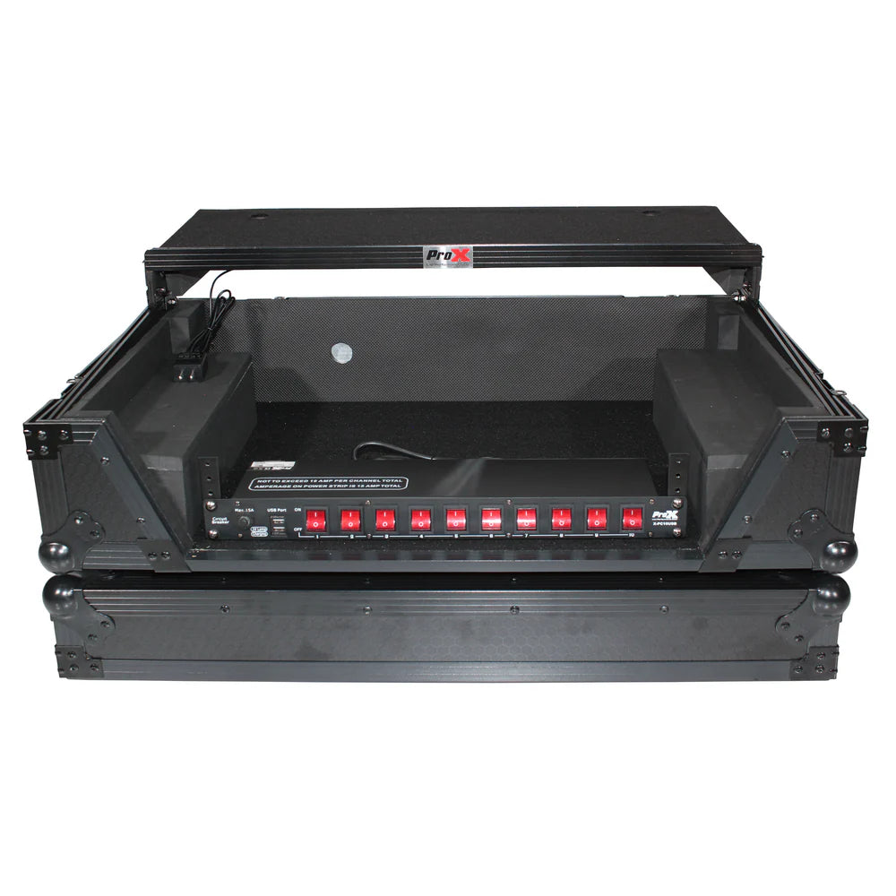 PRO-X- XS-REV71K2U WLTBL LED - Flight Case for Pioneer DDJ-REV7 & DDJ-1000/SRT with 2U Rackspace/Laptop Shelf/Wheels - Black Finish
