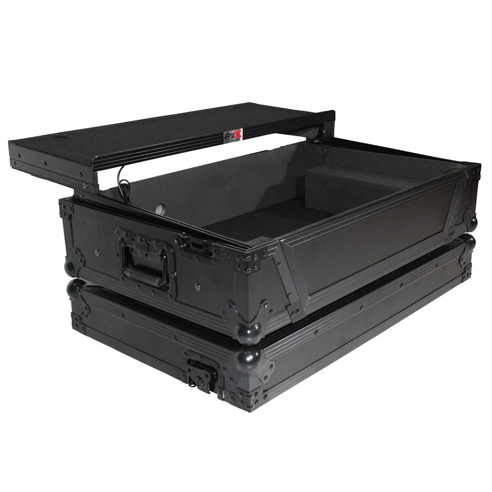 PRO-X- XS-REV71K2U WLTBL LED - Flight Case for Pioneer DDJ-REV7 & DDJ-1000/SRT with 2U Rackspace/Laptop Shelf/Wheels - Black Finish