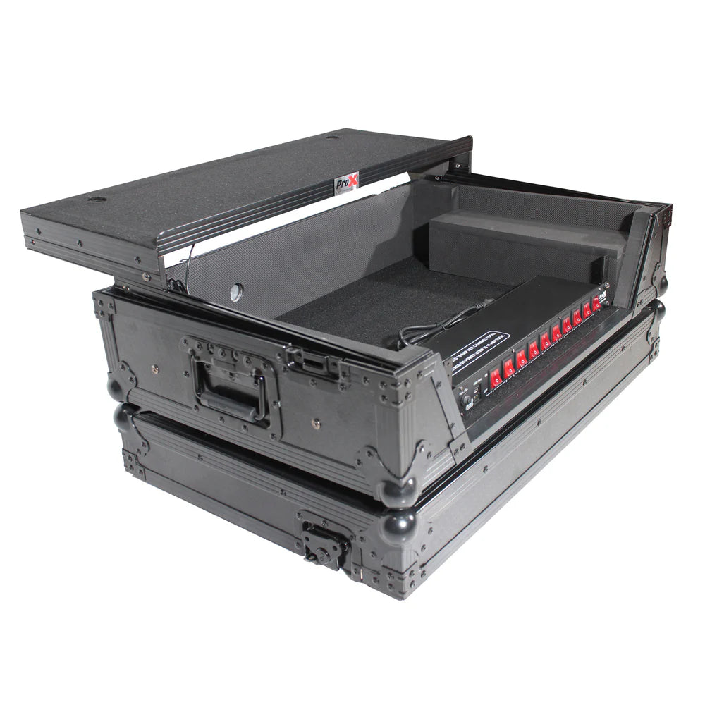 PRO-X- XS-REV71K2U WLTBL LED - Flight Case for Pioneer DDJ-REV7 & DDJ-1000/SRT with 2U Rackspace/Laptop Shelf/Wheels - Black Finish