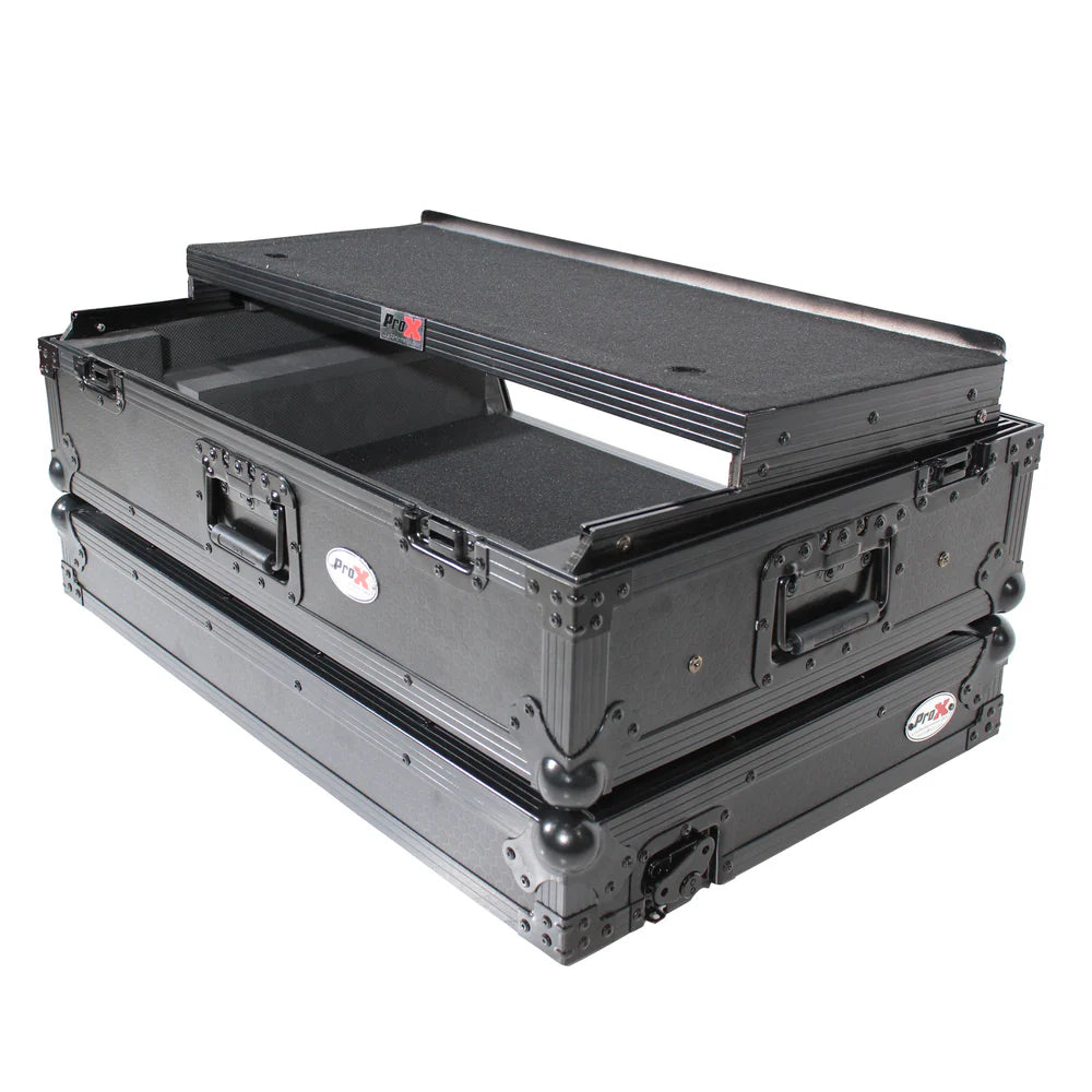 PRO-X- XS-REV71K2U WLTBL LED - Flight Case for Pioneer DDJ-REV7 & DDJ-1000/SRT with 2U Rackspace/Laptop Shelf/Wheels - Black Finish