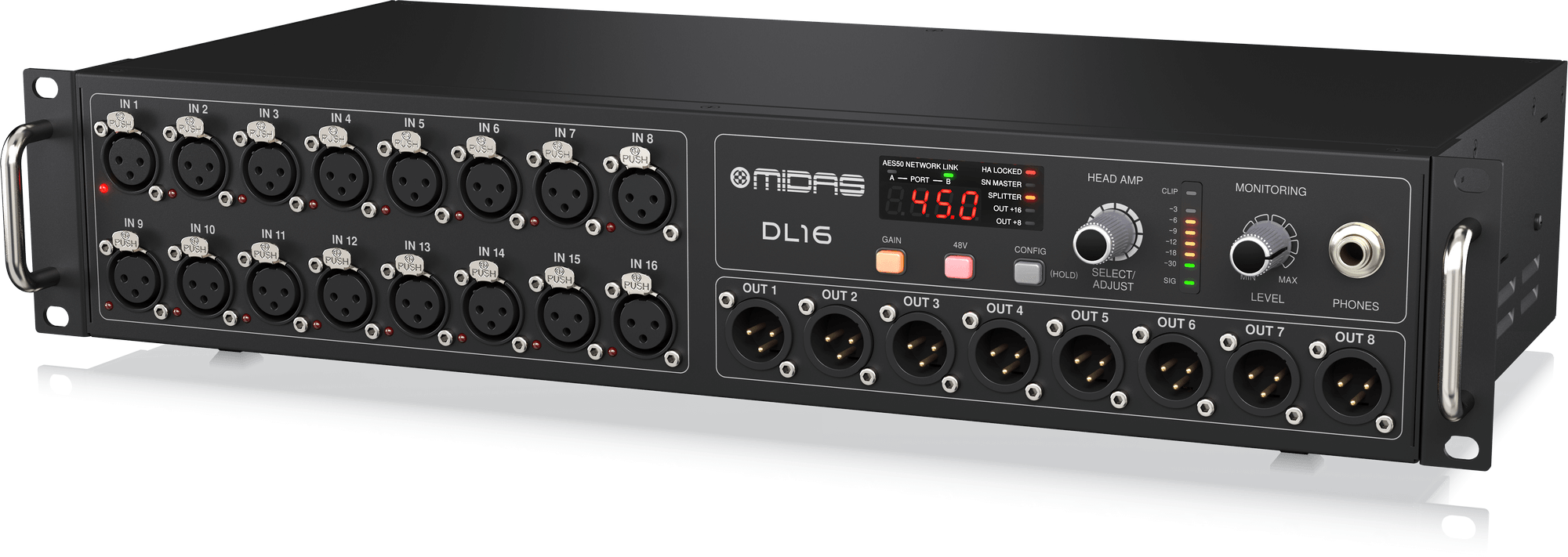 MIDAS DL16 (CONTACT US TO CONFIRM PRICE ANDS AVAILABILITY) 16 Input, 8 Output Stage Box with 16 Midas Microphone Preamplifiers, ULTRANET and ADAT Interfaces