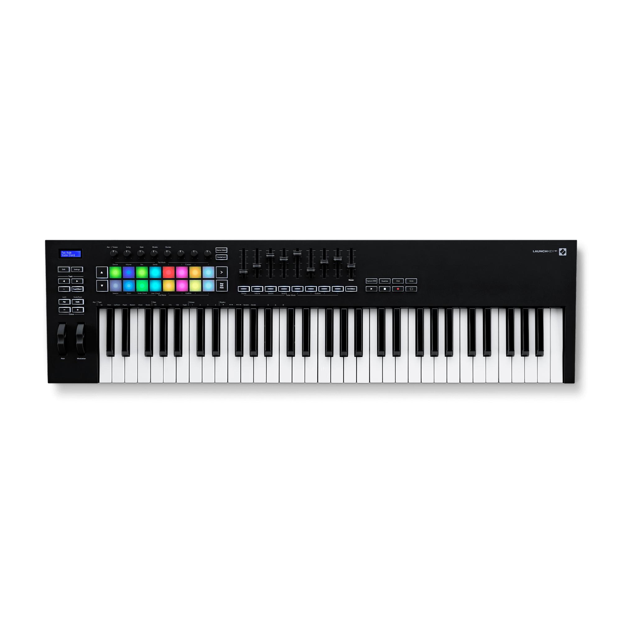 NOVATION FLKEY 61 mk3 - MIDI controller keyboard, with 61 velocity-sensitive keys, 16 pads and nine faders, provide expressive control