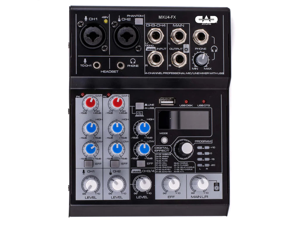 CAD AUDIO MXU4-FX 4channel mixer w/USB interface with Digital effects - CAD Audio MXU4-FX 4 Channel Mixer with USB Interface and Digital Effects