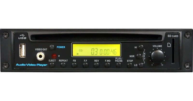 Galaxy Audio RM-CDV CD W/REMOTE: Anti shock CD player, plays DVD, VCD, CDG, JPG, MP3, has USB & SD card input, variable speed control, video out, includes remote (option 'J');