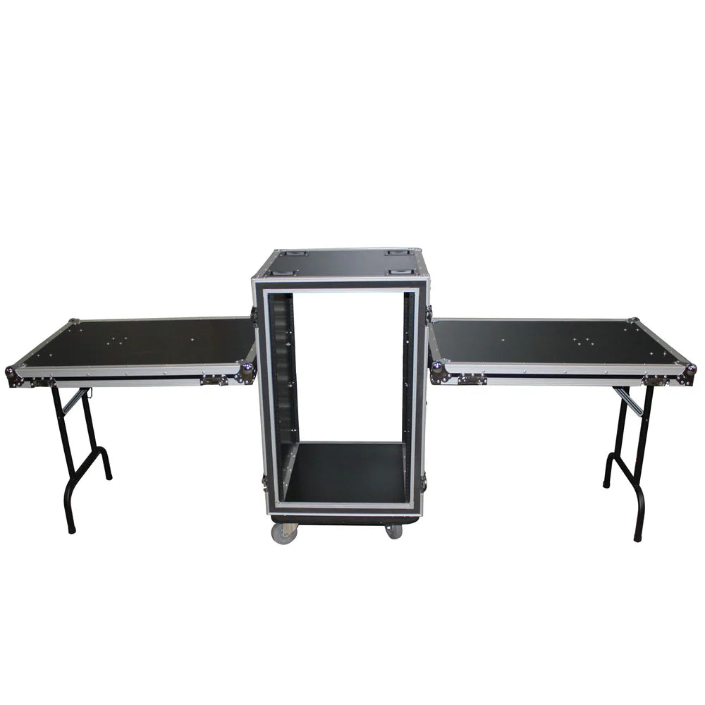 PRO-X- T-18RSPWDST - ProX T-18RSPWDST 18U Vertical Shockproof Rack Case 20 In Deep W-Side Tables and Casters