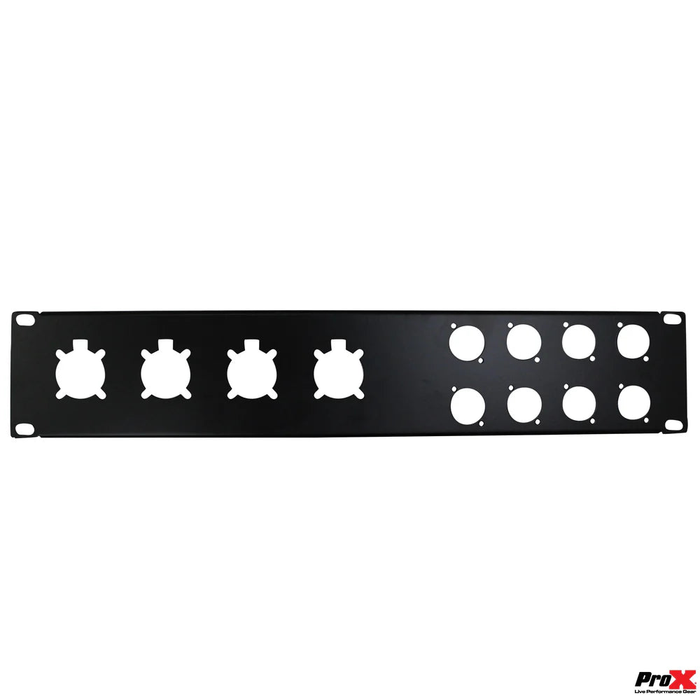 PRO-X- T-P2-4X8 - ProX T-P2-4X8 2 Unit Unloaded Rack Panel for 8 XLR-D and 4 NL4 Speakon or NAC3 Powercon