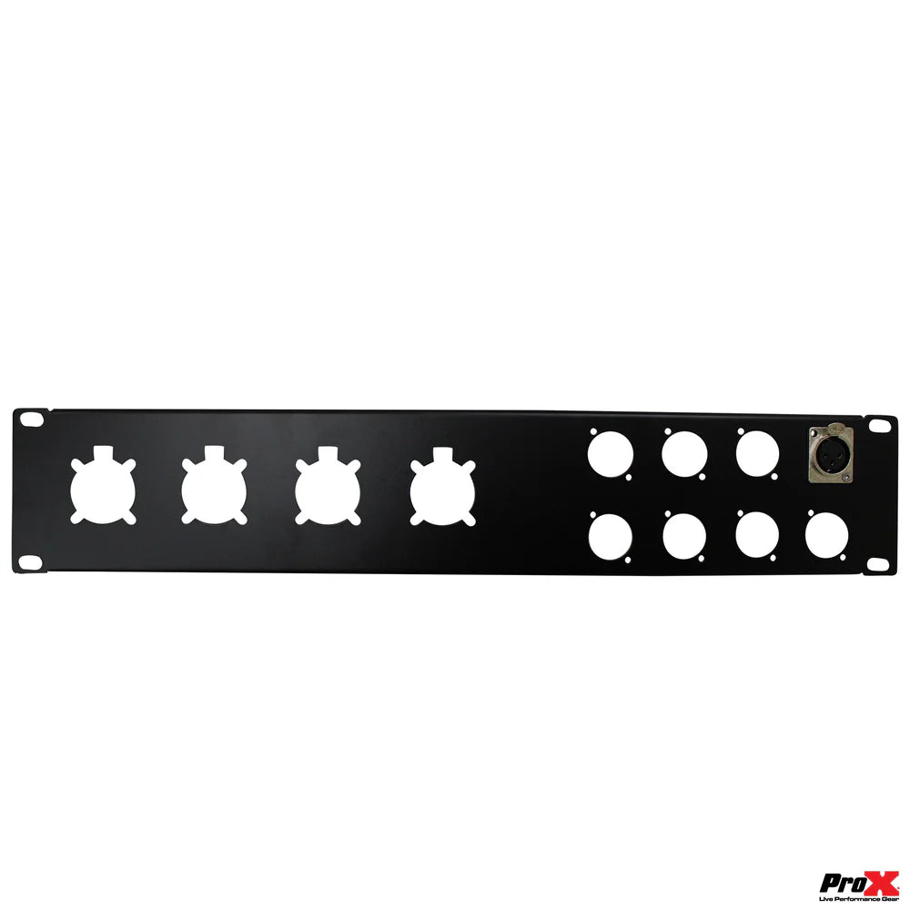 PRO-X- T-P2-4X8 - ProX T-P2-4X8 2 Unit Unloaded Rack Panel for 8 XLR-D and 4 NL4 Speakon or NAC3 Powercon