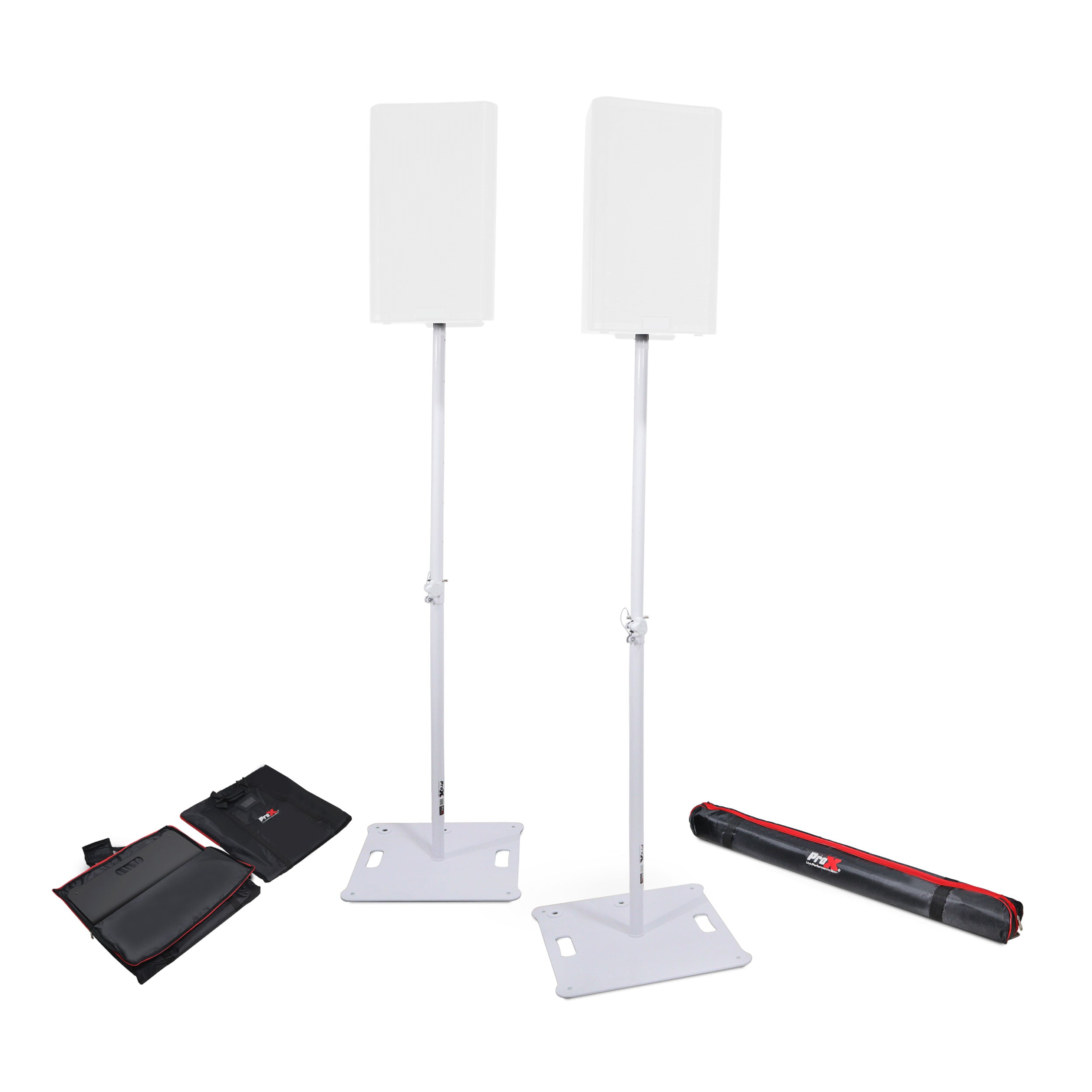 PROX-X- POLARIS WH X2 - ProX X-POLARISBLX2 POLARIS™ Portable Speaker and Lighting Dual Stand Kit w/Base Plate, Adjustable Pole, and Carry Bags (White Finish)