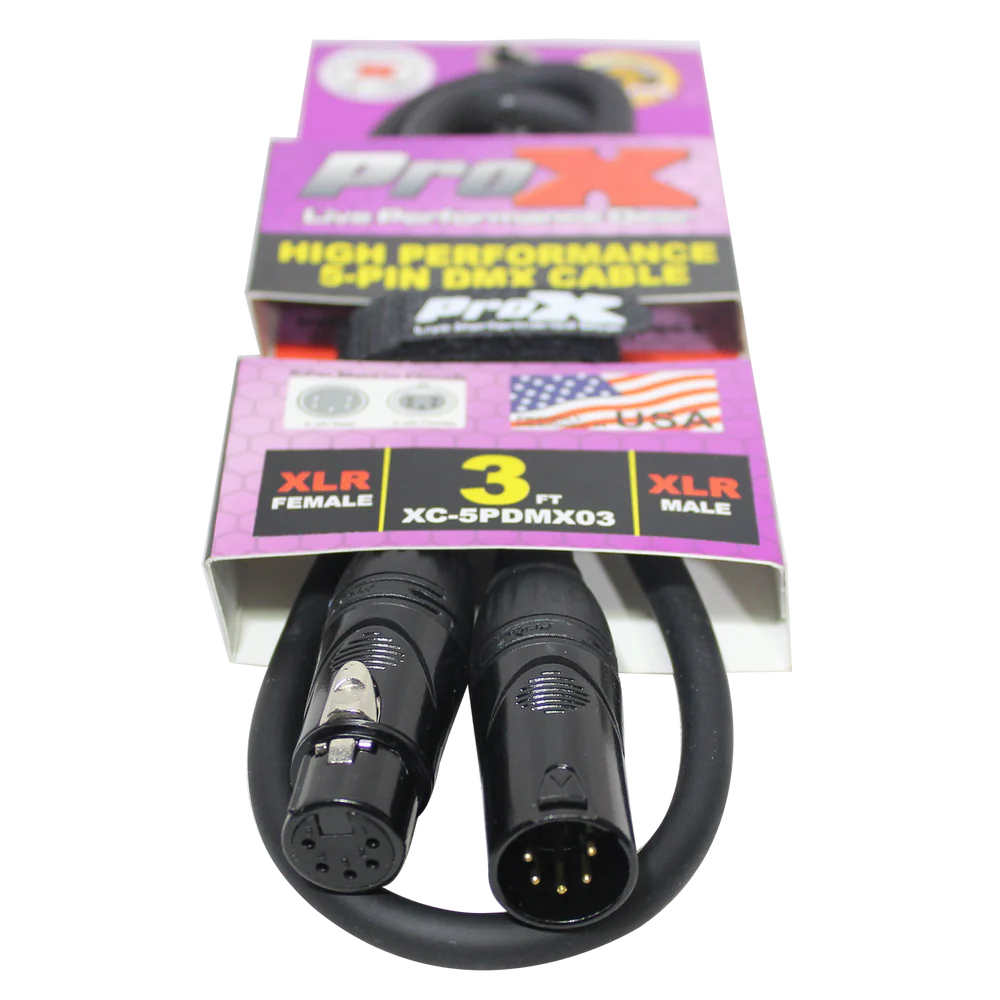 PRO-X- XC-5PDMX03 - ProX XC-5PDMX03 3 Ft. DMX XLR5-M to XLR5-F High Performance Cable