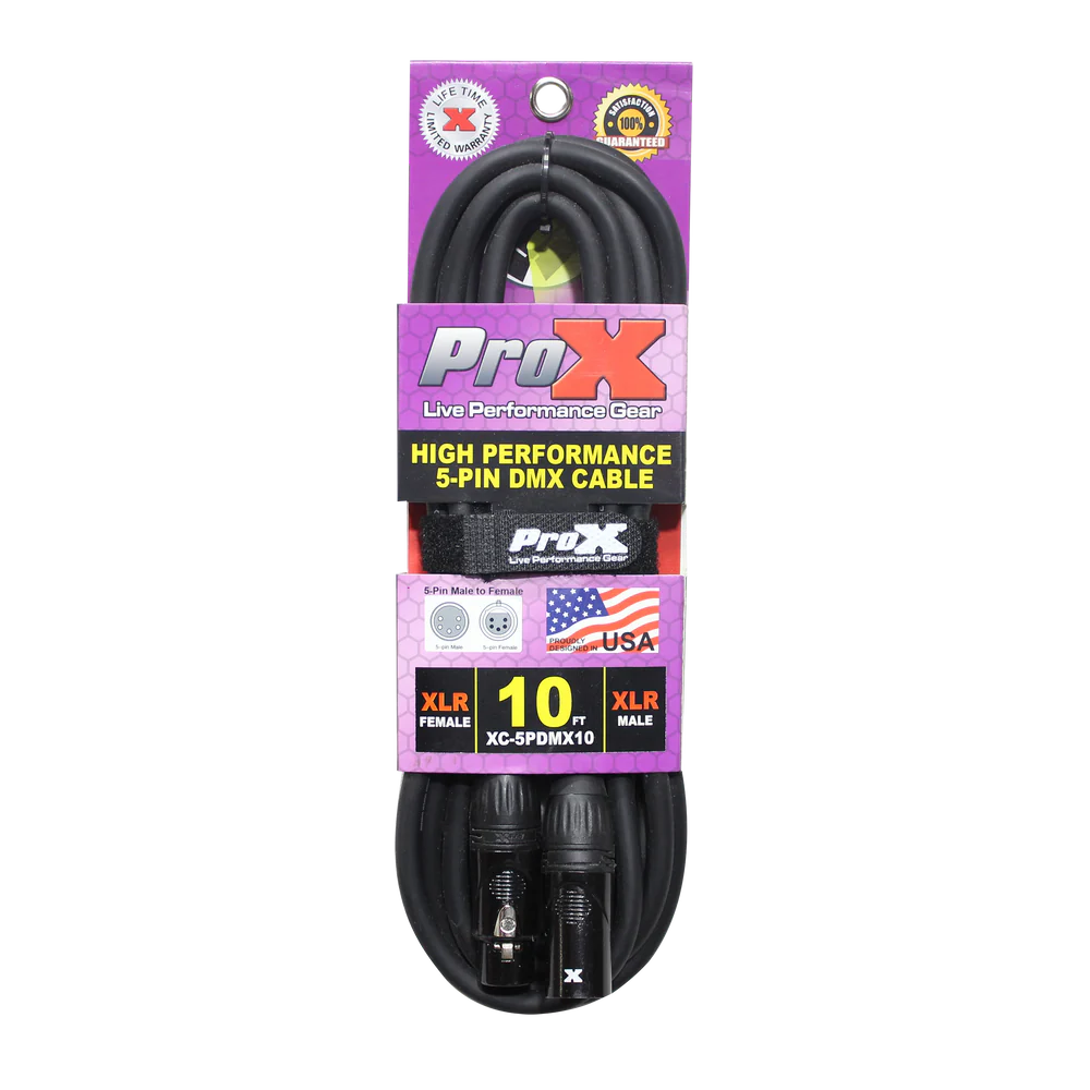 PRO-X- XC-5PDMX10 - ProX XC-5PDMX10 10 Ft. DMX XLR5-M to XLR5-F High Performance Cable