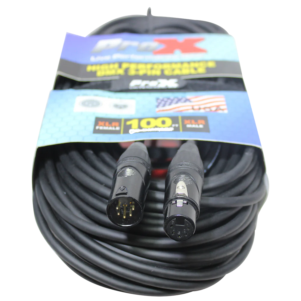 PRO-X- XC-5PDMX100 - ProX XC-5PDMX100 100 Ft. DMX XLR5-M to XLR5-F High Performance Cable