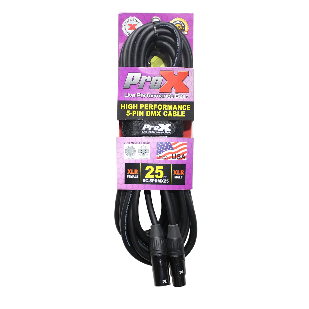 PRO-X- XC-5PDMX25 - ProX XC-5PDMX25 25 Ft. DMX XLR5-M to XLR5-F High Performance Cable