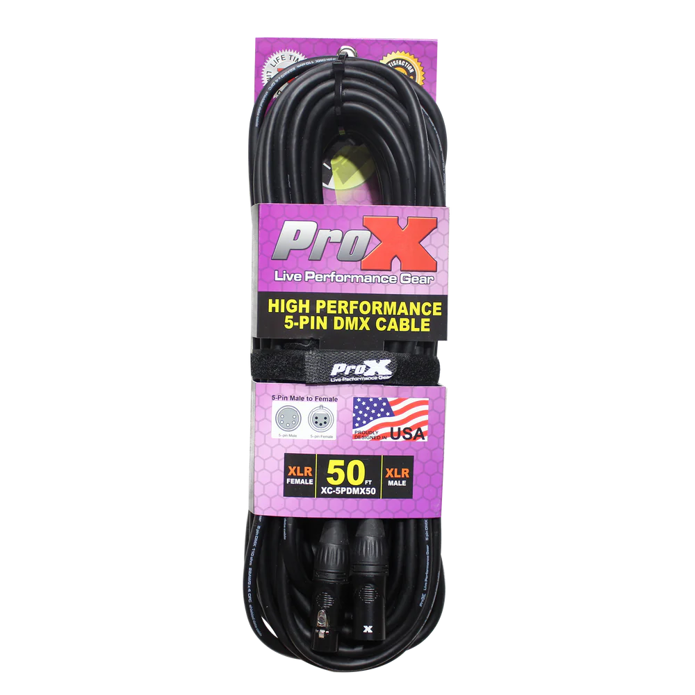 PRO-X- XC-5PDMX50 - ProX XC-5PDMX50 50 Ft. DMX XLR5-M to XLR5-F High Performance Cable