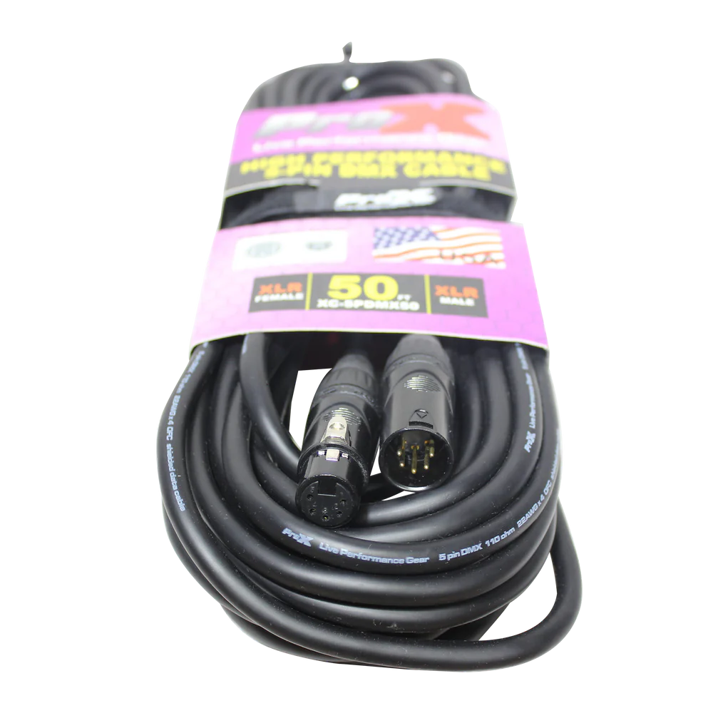 PRO-X- XC-5PDMX50 - ProX XC-5PDMX50 50 Ft. DMX XLR5-M to XLR5-F High Performance Cable