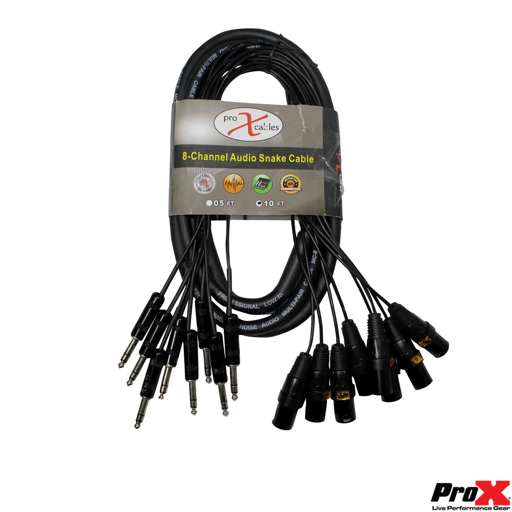 PRO-X- XC-8SXM10 - ProX XC-8SXM10 10 Ft. 8 Channel XLR3M TO 1/4" TRS Balanced Snake