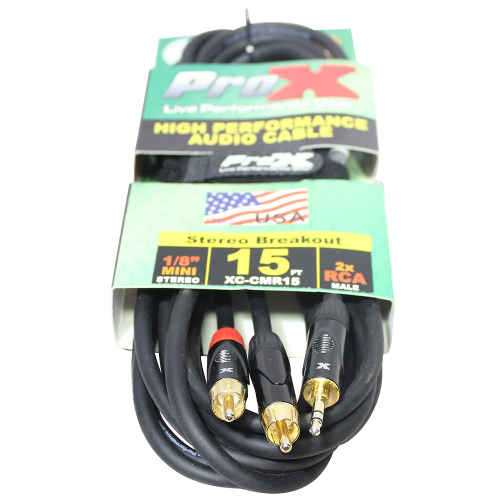 PRO-X- XC-CMR15 - ProX XC-CMR15 Unbalanced 1/8" Mini TRS-M to Dual RCA-M High Performance Audio Cable - 15 Ft