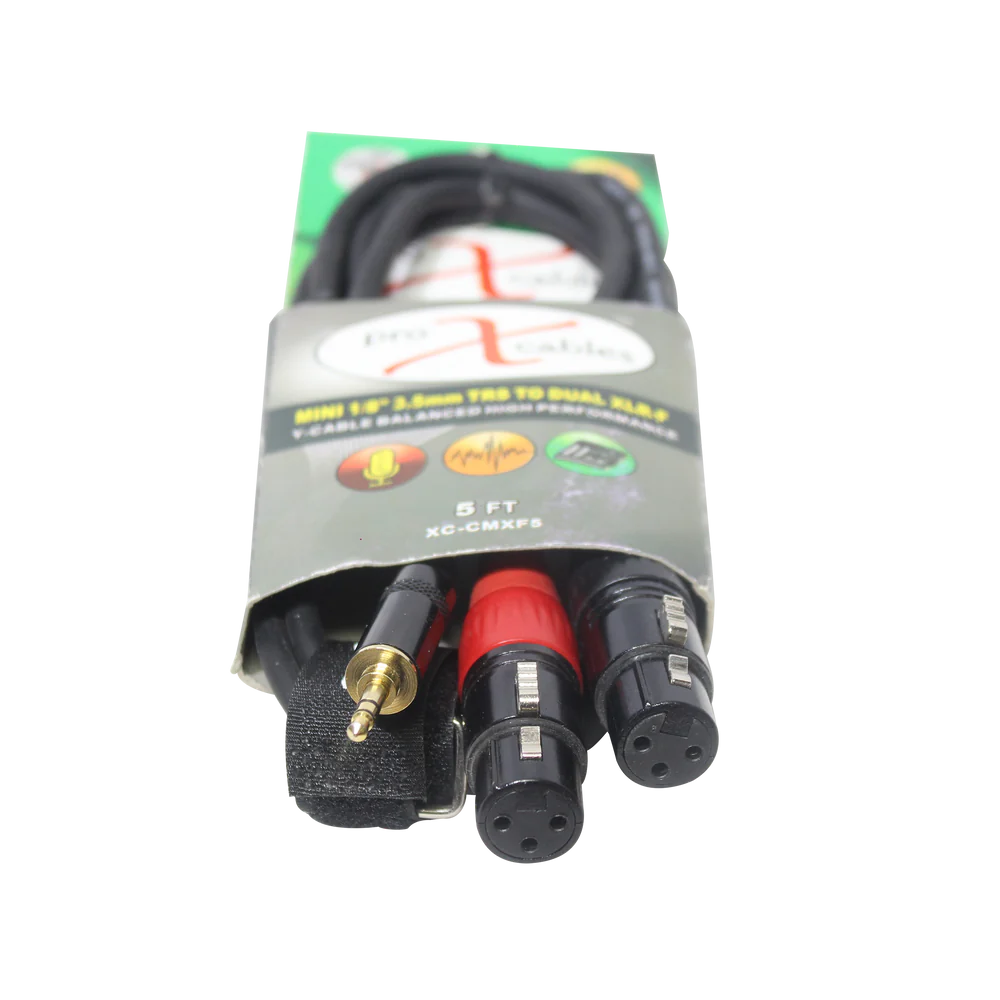 PRO-X- XC-CMXF5 - ProX XC-CMXF5 Unbalanced 3.5mm Mini TRS-M to Dual XLR-F High Performance Audio Y Cable - 5 Ft.