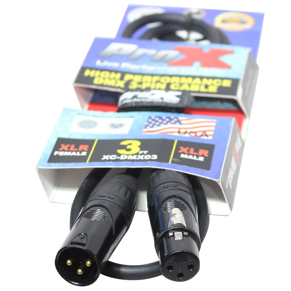 PRO-X- XC-DMX03 - ProX XC-DMX03 3 Ft. DMX XLR3-M to XLR3-F High Performance Cable