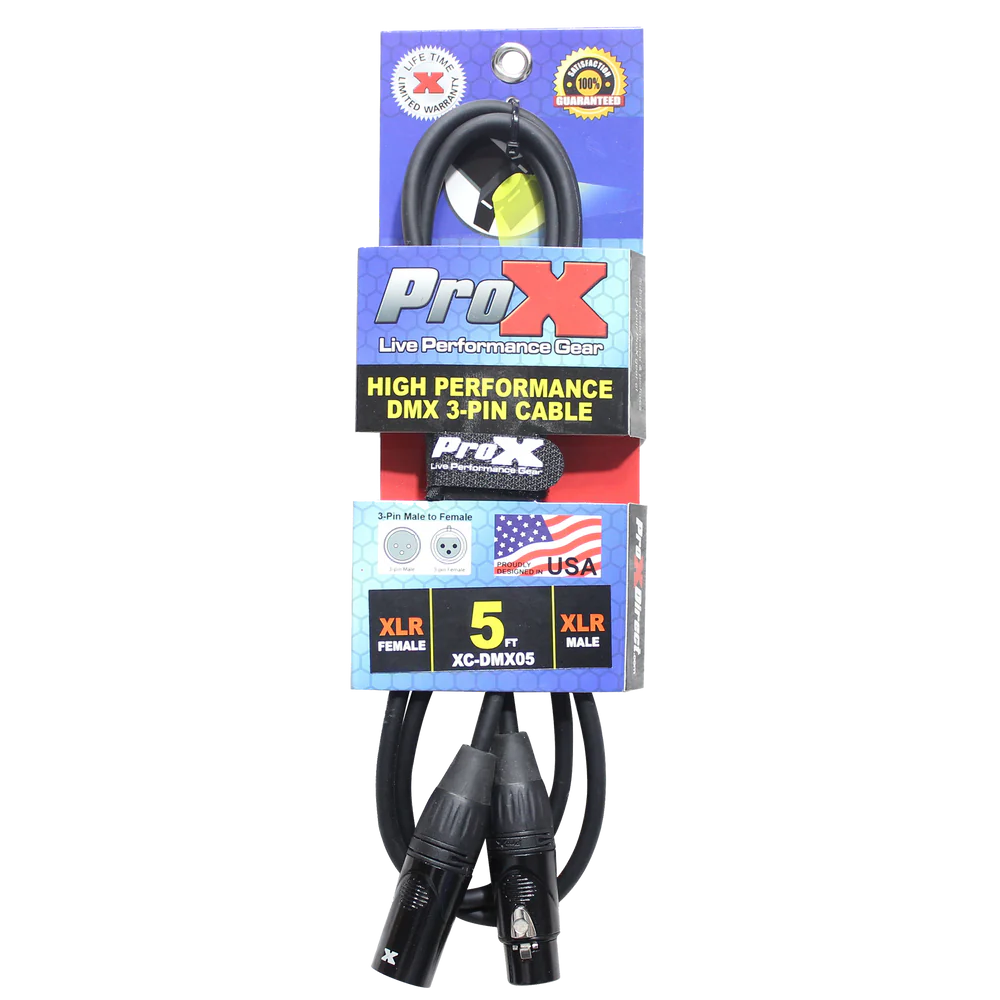 PRO-X- XC-DMX05 - ProX XC-DMX05 5 Ft. DMX XLR3-M to XLR3-F High Performance Cable