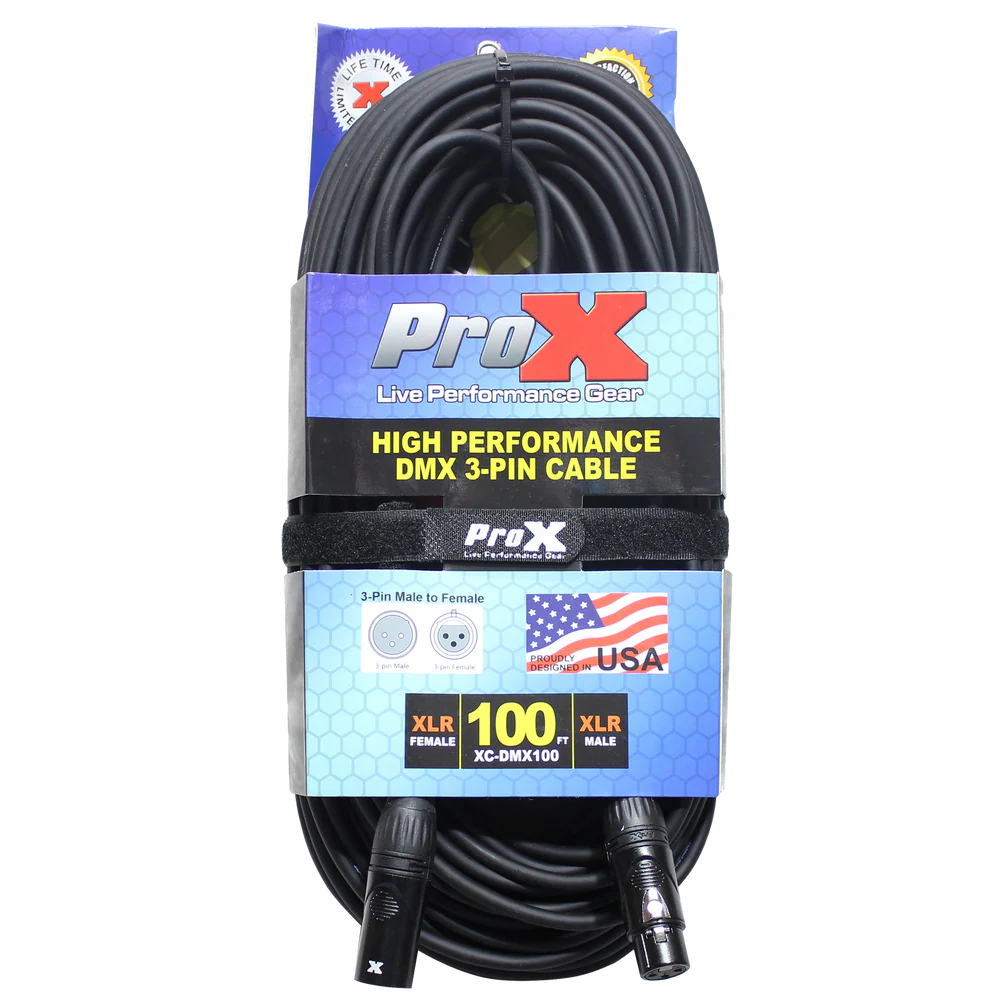 PRO-X- XC-DMX100 - ProX XC-DMX100 100 Ft. DMX XLR3-M to XLR3-F High Performance Cable