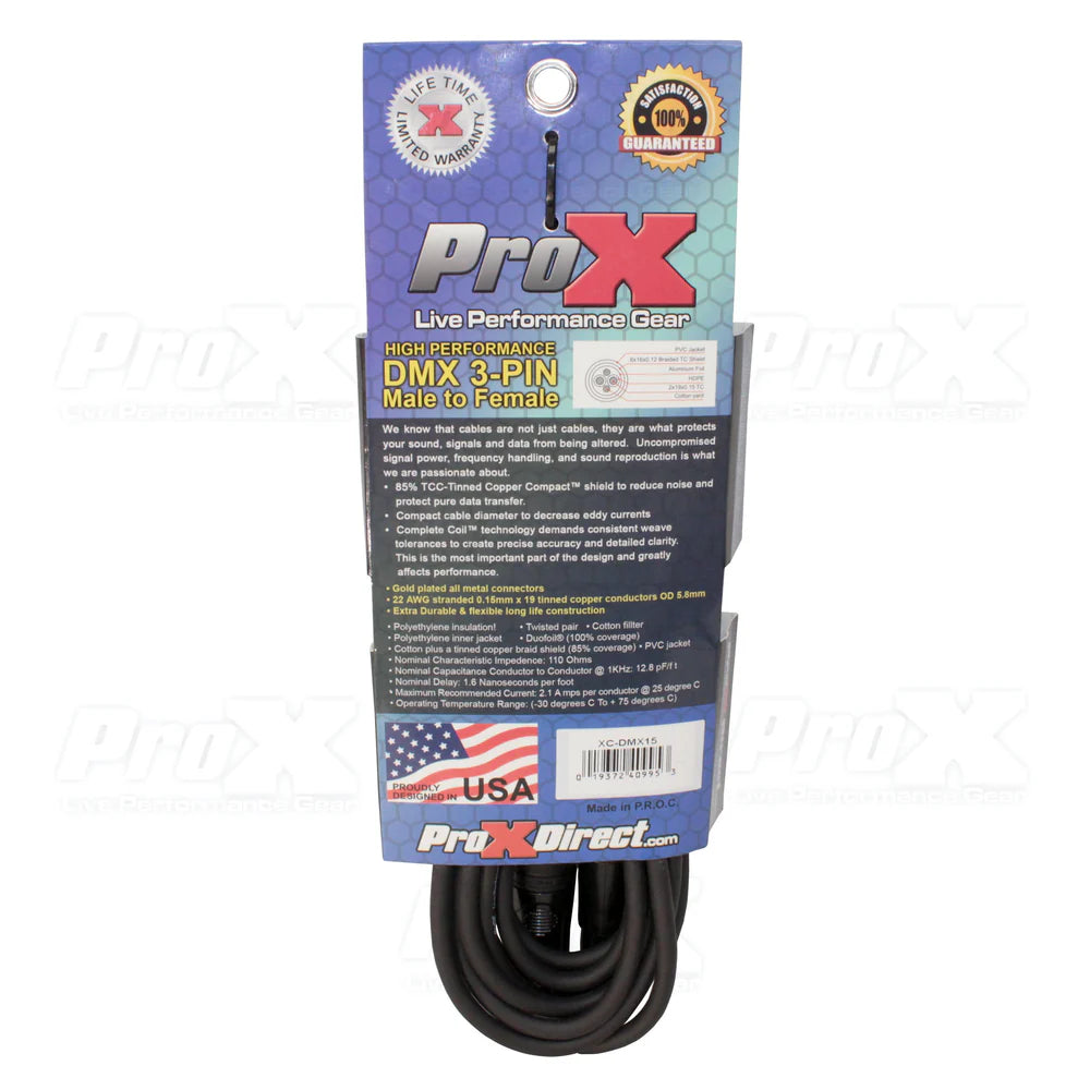 PRO-X- XC-DMX15 - ProX XC-DMX15 15 Ft. DMX XLR3-M to XLR3-F High Performance Cable