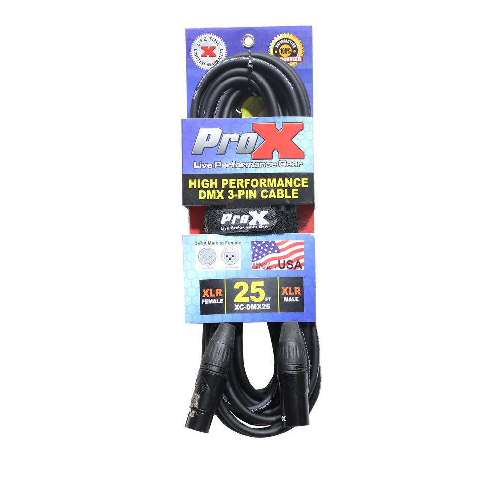 PRO-X- XC-DMX25 - ProX XC-DMX25 25 Ft. DMX XLR3-M to XLR3-F High Performance Cable