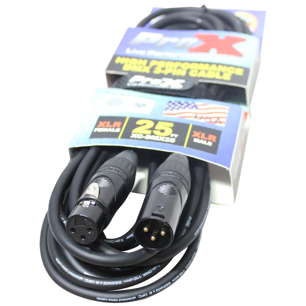 PRO-X- XC-DMX25 - ProX XC-DMX25 25 Ft. DMX XLR3-M to XLR3-F High Performance Cable