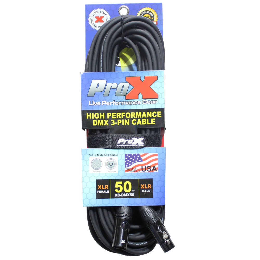 PRO-X- XC-DMX50 - ProX XC-DMX03 50 Ft. DMX XLR3-M to XLR3-F High Performance Cable