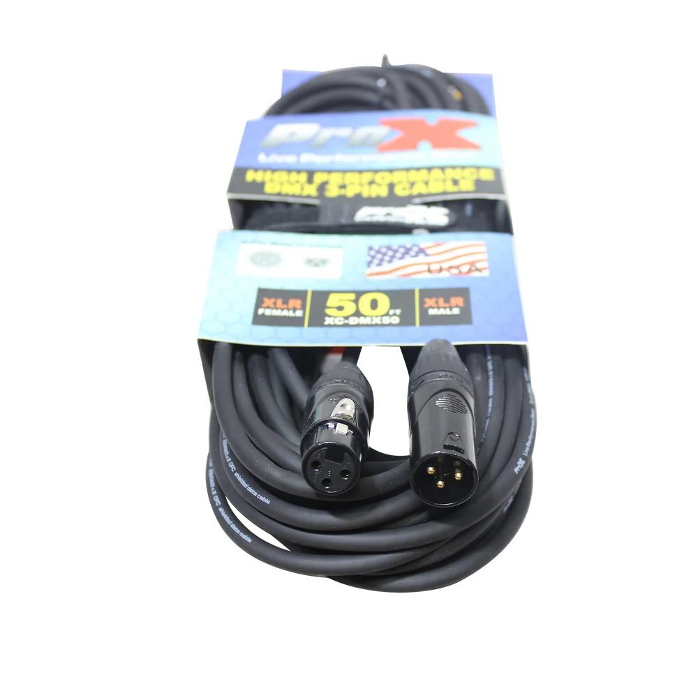 PRO-X- XC-DMX50 - ProX XC-DMX03 50 Ft. DMX XLR3-M to XLR3-F High Performance Cable