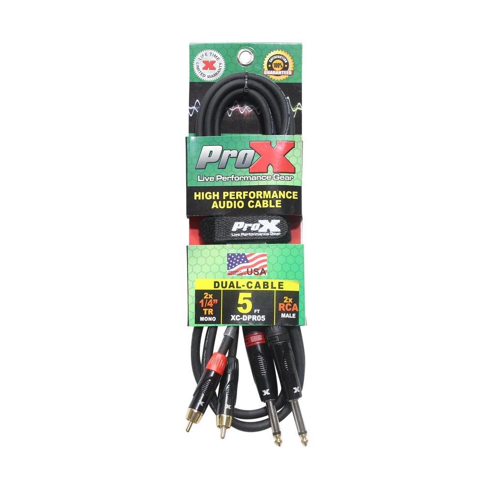PRO-X- XC-DPR05 - ProX XC-DPR05 5 Ft. Unbalanced Dual 1/4" TS-M to Dual RCA-M High Performance Audio Cable