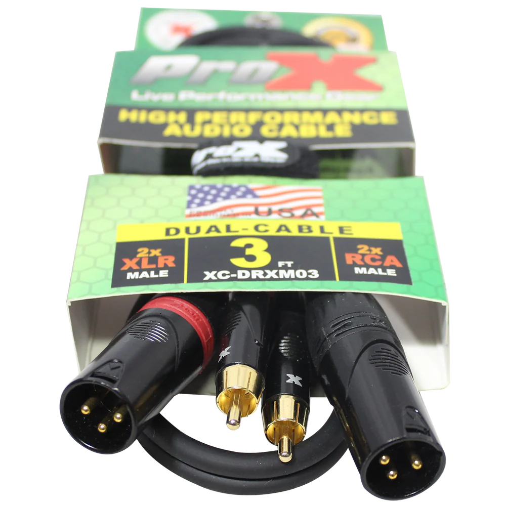 PRO-X- XC-DRXF03 - ProX XC-DRXM03 3 Ft. Unbalanced Dual RCA-M to Dual XLR3-M High Performance Audio Cable