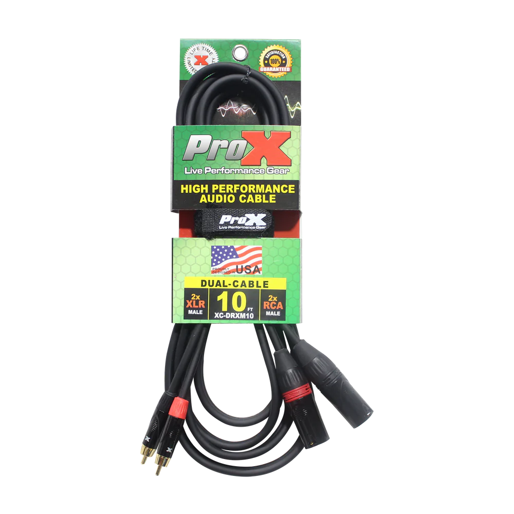 PRO-X- XC-DRXF10 - ProX XC-DRXM10 10 Ft. Unbalanced Dual RCA-M to Dual XLR3-M High Performance Audio Cable
