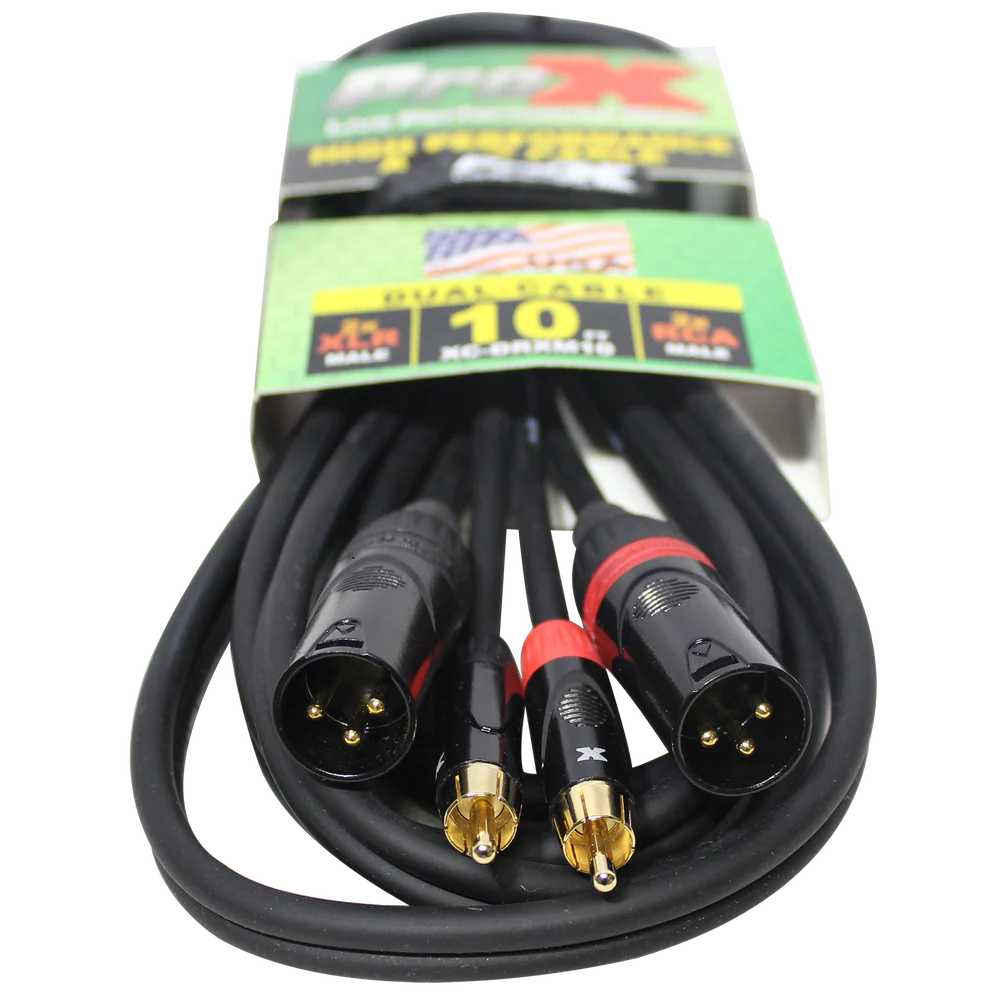 PRO-X- XC-DRXM10 - ProX XC-DRXM10 10 Ft. Unbalanced Dual RCA-M to Dual XLR3-M High Performance Audio Cable