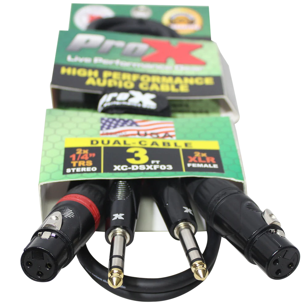 PRO-X- XC-DSXF03 - ProX XC-DSXF03 3 Ft. Balanced Dual 1/4" TRS-M to Dual XLR3-F High Performance Audio Cable