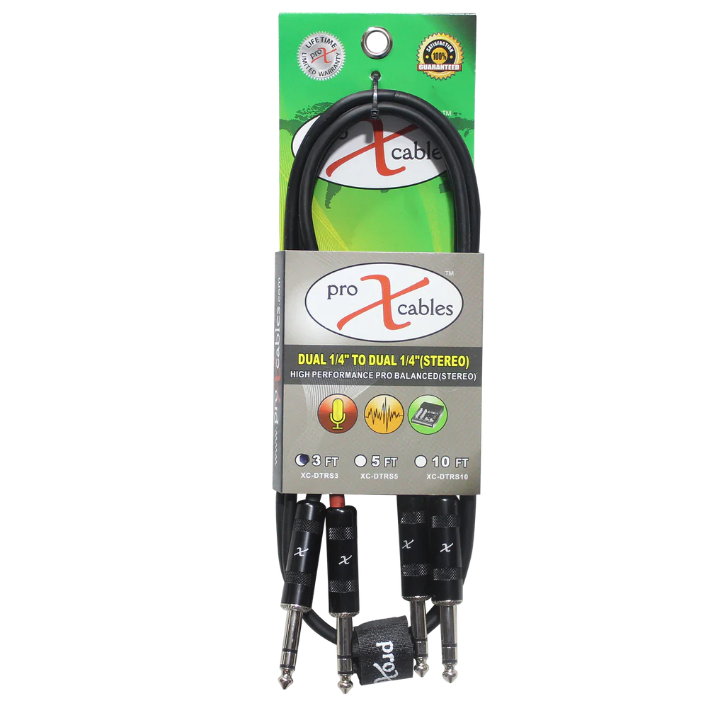 PRO-X- XC-DTRS03 - ProX XC-DTRS3 Balanced Dual 1/4" TRS to Dual 1/4" TRS High Performance Audio Cable - 3 Ft.